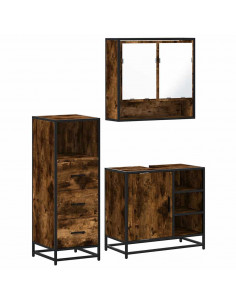 Set Mobili da Bagno 3 pz Rovere Fumo in Legno Multistrato