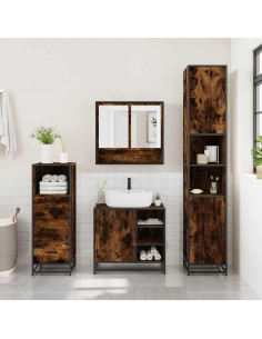 Set Mobili da Bagno 3 pz Rovere Fumo in Legno Multistrato 2