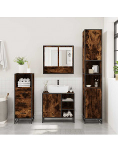 Set Mobili da Bagno 3 pz Rovere Fumo in Legno Multistrato 2
