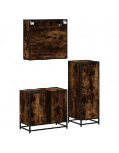 Set Mobili da Bagno 3 pz Rovere Fumo in Legno Multistrato 2