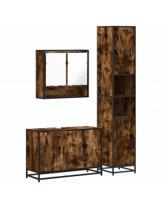 Set Mobili da Bagno 3 pz Rovere Fumo in Legno Multistrato
