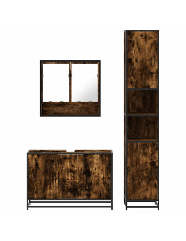 Set Mobili da Bagno 3 pz Rovere Fumo in Legno Multistrato