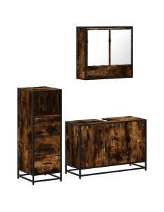 Set Mobili da Bagno 3 pz Rovere Fumo in Legno Multistrato