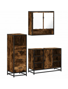 Set Mobili da Bagno 3 pz Rovere Fumo in Legno Multistrato