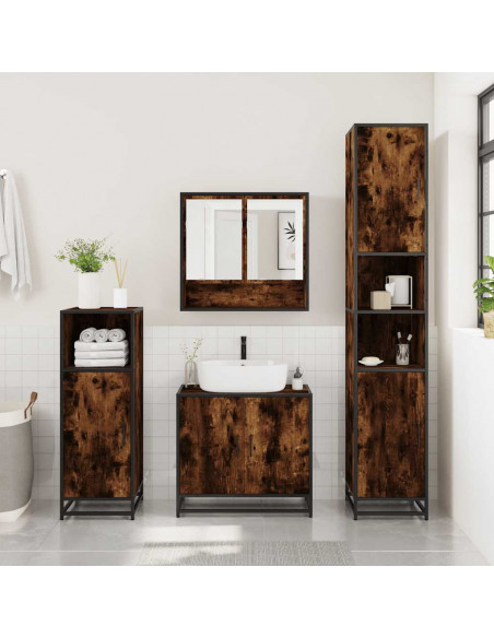 Set Mobili da Bagno 3 pz Rovere Fumo in Legno Multistrato
