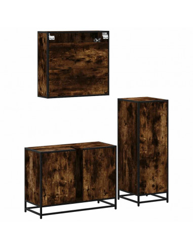 Set Mobili da Bagno 3 pz Rovere Fumo in Legno Multistrato