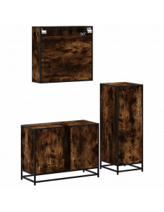 Set Mobili da Bagno 3 pz Rovere Fumo in Legno Multistrato 2