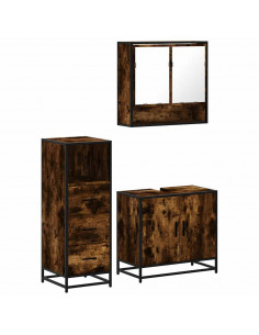 Set Mobili da Bagno 3 pz Rovere Fumo in Legno Multistrato