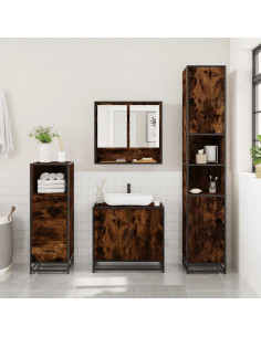 Set Mobili da Bagno 3 pz Rovere Fumo in Legno Multistrato 2