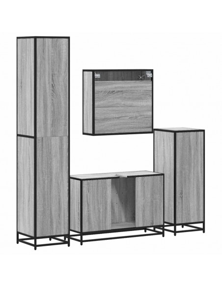 Set Mobili da Bagno 4 pz Grigio Sonoma in Legno Multistrato