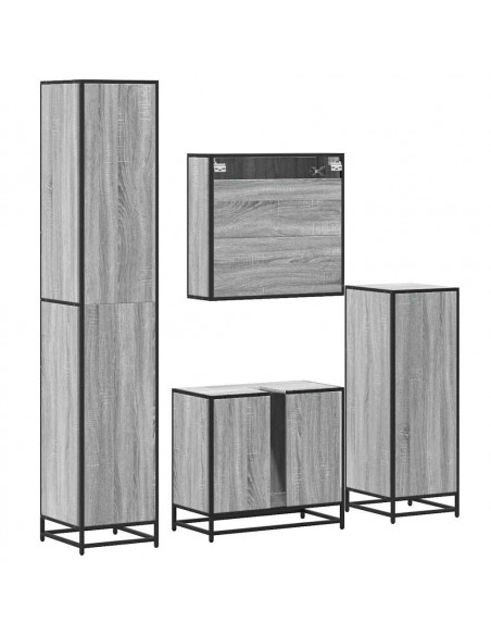 Set Mobili da Bagno 4 pz Grigio Sonoma in Legno Multistrato