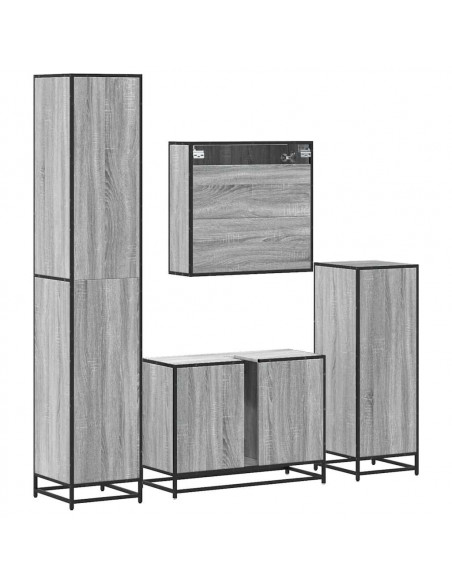 Set Mobili da Bagno 4 pz Grigio Sonoma in Legno Multistrato