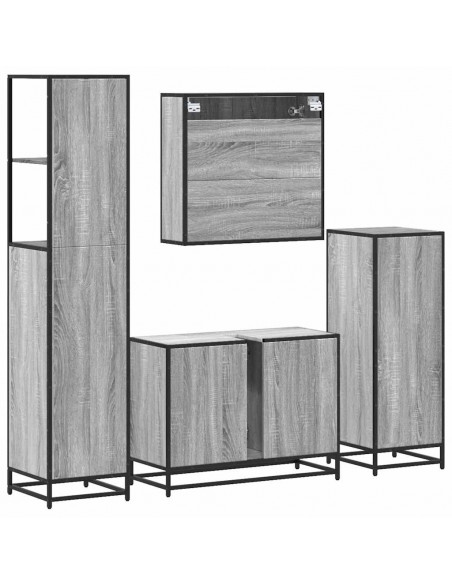 Set Mobili da Bagno 4 pz Grigio Sonoma in Legno Multistrato