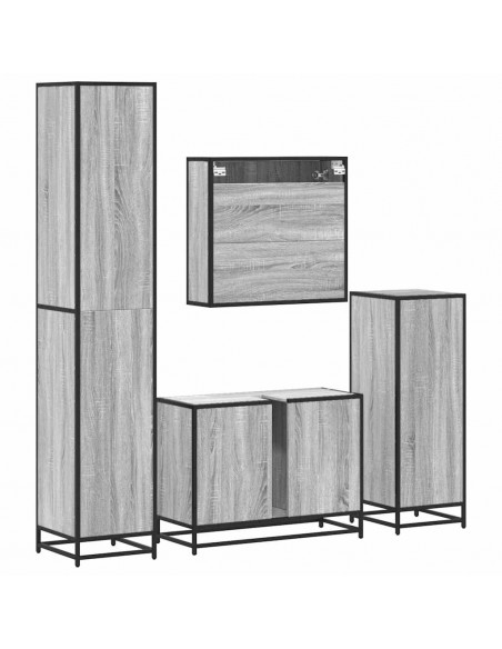 Set Mobili da Bagno 4 pz Grigio Sonoma in Legno Multistrato