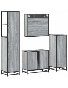 Set Mobili da Bagno 4 pz Grigio Sonoma in Legno Multistrato 2