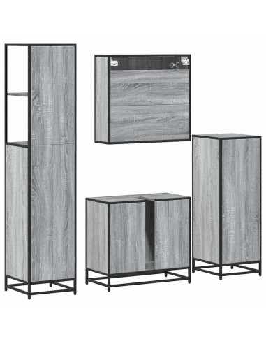 Set Mobili da Bagno 4 pz Grigio Sonoma in Legno Multistrato