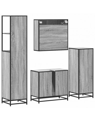 Set Mobili da Bagno 4 pz Grigio Sonoma in Legno Multistrato
