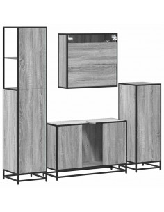 Set Mobili da Bagno 4 pz Grigio Sonoma in Legno Multistrato 2
