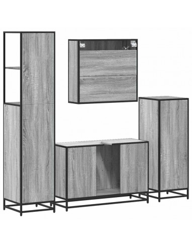 Set Mobili da Bagno 4 pz Grigio Sonoma in Legno Multistrato