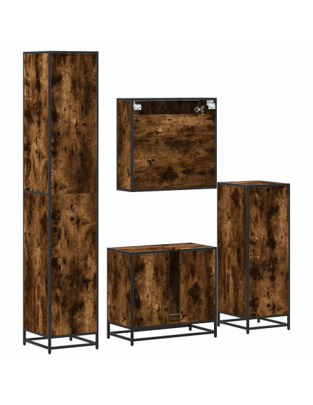 Set Mobili da Bagno 4 pz Rovere Fumo in Legno Multistrato