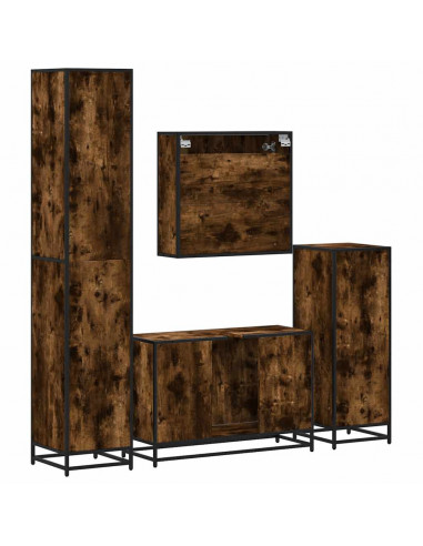 Set Mobili da Bagno 4 pz Rovere Fumo in Legno Multistrato