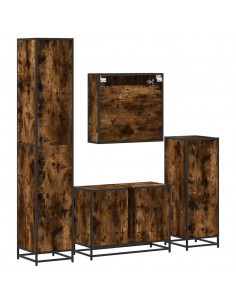 Set Mobili da Bagno 4 pz Rovere Fumo in Legno Multistrato 2