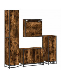 Set Mobili da Bagno 4 pz Rovere Fumo in Legno Multistrato 2
