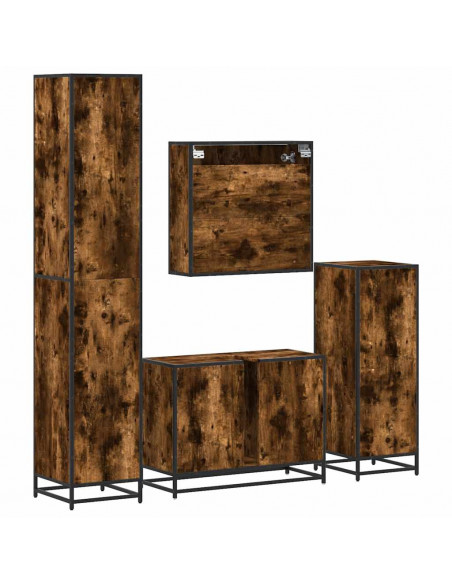 Set Mobili da Bagno 4 pz Rovere Fumo in Legno Multistrato