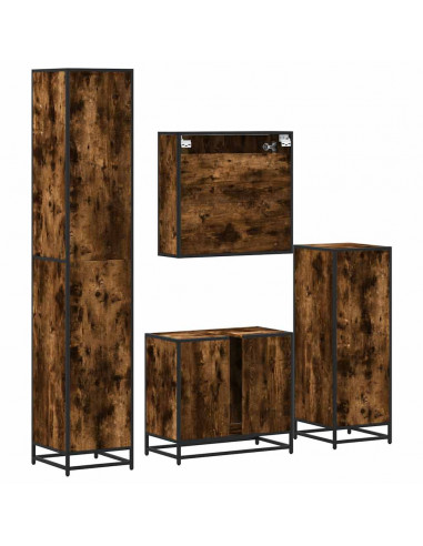 Set Mobili da Bagno 4 pz Rovere Fumo in Legno Multistrato