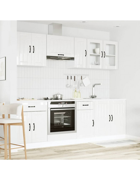 Set Mobili da Cucina 8 pz Kalmar Bianchi Lucido in Truciolato