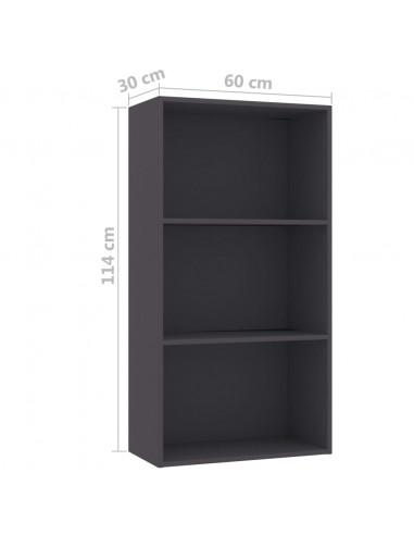 Libreria a 3 Ripiani Grigia 60x30x114 cm in Legno Multistrato