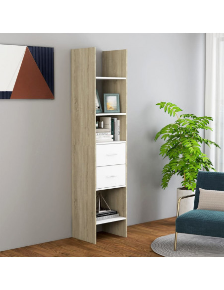 Libreria Bianca e Rovere Sonoma 40x35x180 cm Legno Multistrato