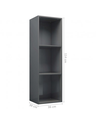 Libreria/Mobile TV Grigio Lucido 36x30x114 cm Legno Multistrato
