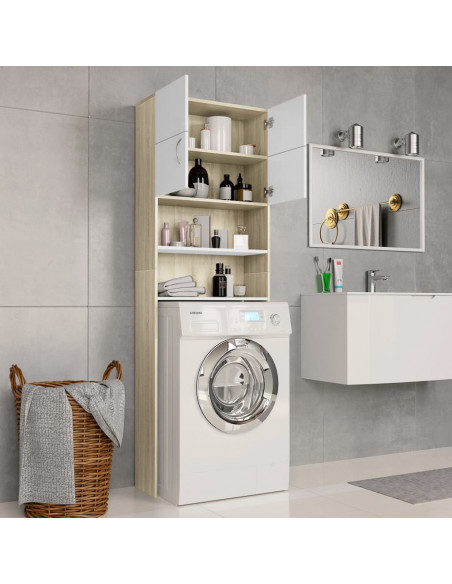 Mobile per Lavatrice Bianco e Rovere Sonoma 64x25,5x190 cm