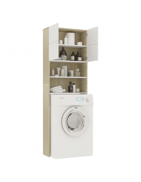 Mobile per Lavatrice Bianco e Rovere Sonoma 64x25,5x190 cm