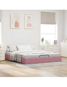 Struttura Letto Pouf senza Materasso Rosa 200x200 cm in Velluto 2