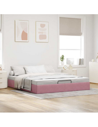 Struttura Letto Pouf senza Materasso Rosa 200x200 cm in Velluto