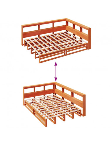 Letto Libreria senza Materasso Marrone Cera 160x200 cm in Pino