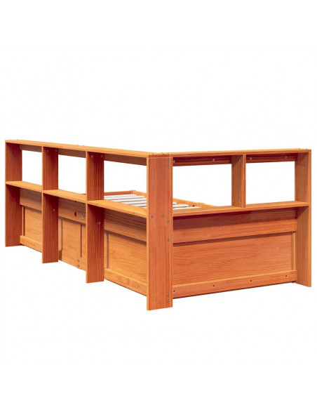 Letto Libreria senza Materasso Marrone Cera 75x190 cm in Pino