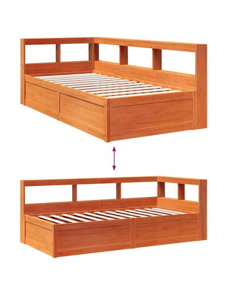 Letto Libreria senza Materasso Marrone Cera 75x190 cm in Pino