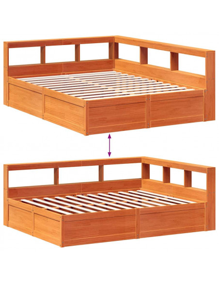 Letto Libreria senza Materasso Marrone Cera 140x200 cm in Pino