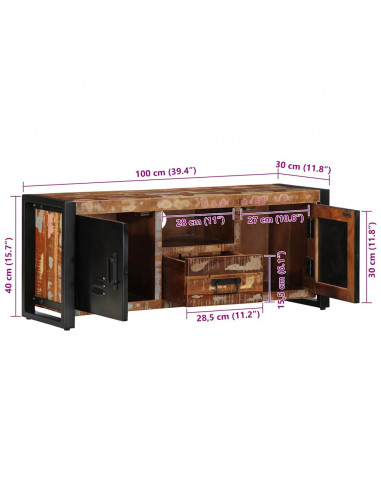 Mobile Porta TV 100x30x40 cm in Legno Massello di Recupero