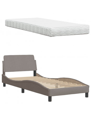 Letto con Materasso Tortora 90x200 cm in Tessuto