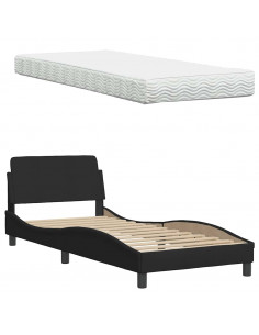 Letto con Materasso Nero 90x200 cm in Tessuto 2