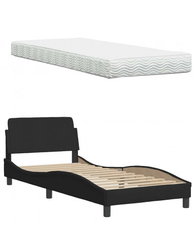 Letto con Materasso Nero 90x200 cm in Tessuto