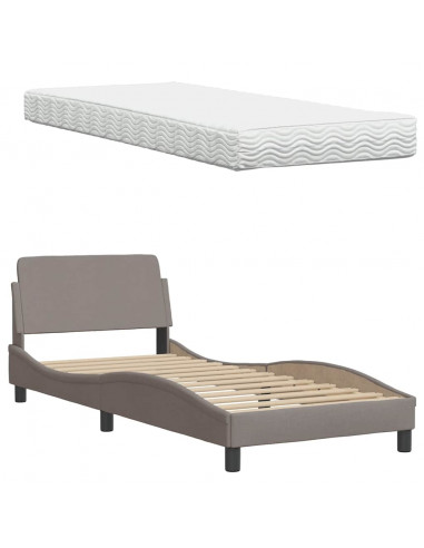 Letto con Materasso Tortora 90x190 cm in Tessuto