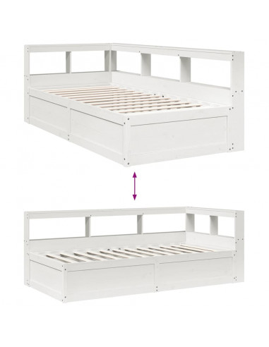 Letto Libreria senza Materasso Bianca 90x200 cm Legno di Pino