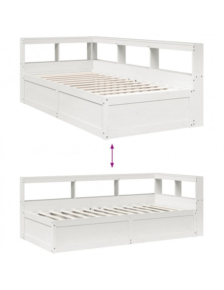 Letto Libreria senza Materasso Bianca 90x200 cm Legno di Pino