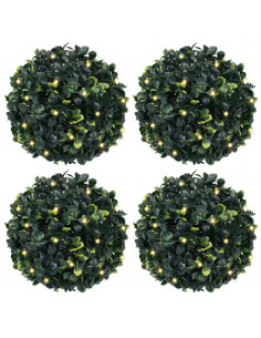 Sfere di Bosso Artificiale con Luci LED 4 pz Verdi 12 cm