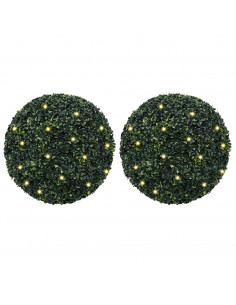 Sfere di Bosso Artificiale con Luci LED 2 pz Verdi 52 cm